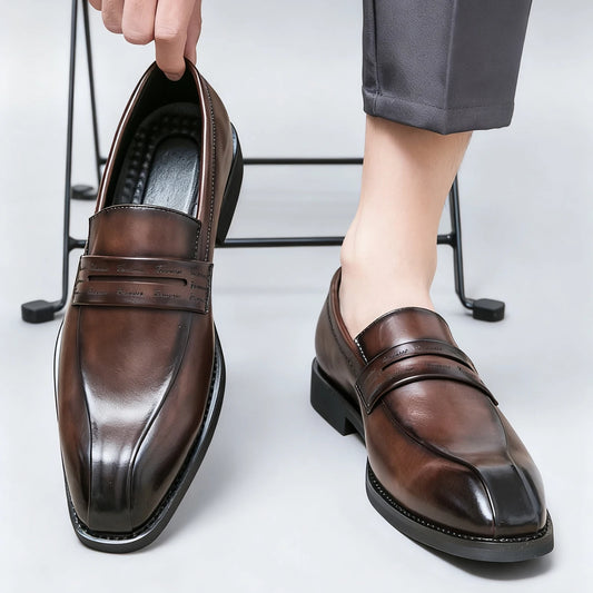 Men's Formal Leather Shoes British Style Oxford Slip On Loafers Breathable Non-Slip Business Dress Wedding Office Daily Commute