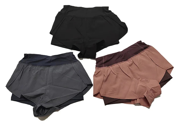 Hot New Sport Shorts Women Sportswear Double-deck Running Shorts Yoga Bottoms Summer Gym Fitness Training Jogging Short Pants