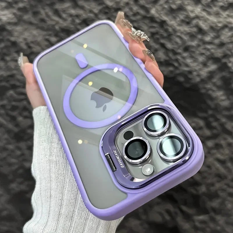 Luxury Magnetic Shockproof Phone Case For iPhone  18 16 17 15 14 13 12 11 Pro Max Funda For Magsafe Stand Lens Protector Cover
