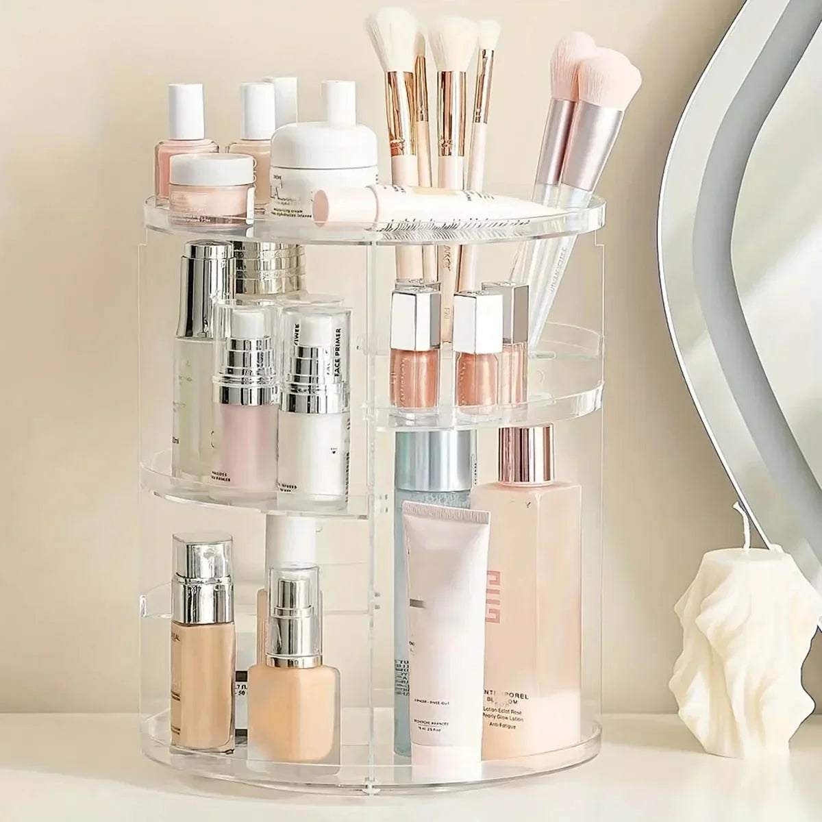 360° Rotating Cosmetic Storage Box Transparent Multi-Layer Organizer Suitable for Lipsticks,Makeup Brushes,and Skincare Products