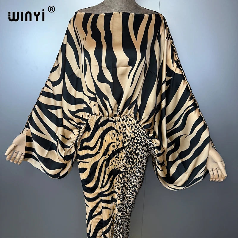 WINYI summer Pleat Elastic dress holiday beach cover up maxi kaftan abaya dubai luxury party dress woman loose evening dress