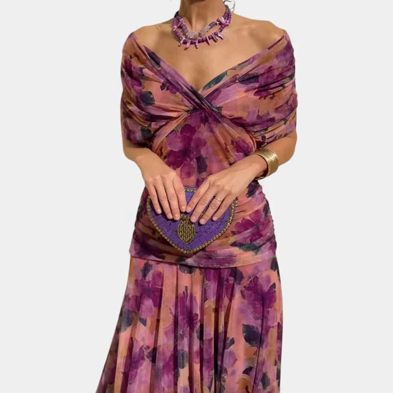 Summer Women Short Sleeve V Neck Sexy Dress, Holiday Female Elegant Fashion Party Dress, 2025 Patchwork Casual Ladies Maxi Dress