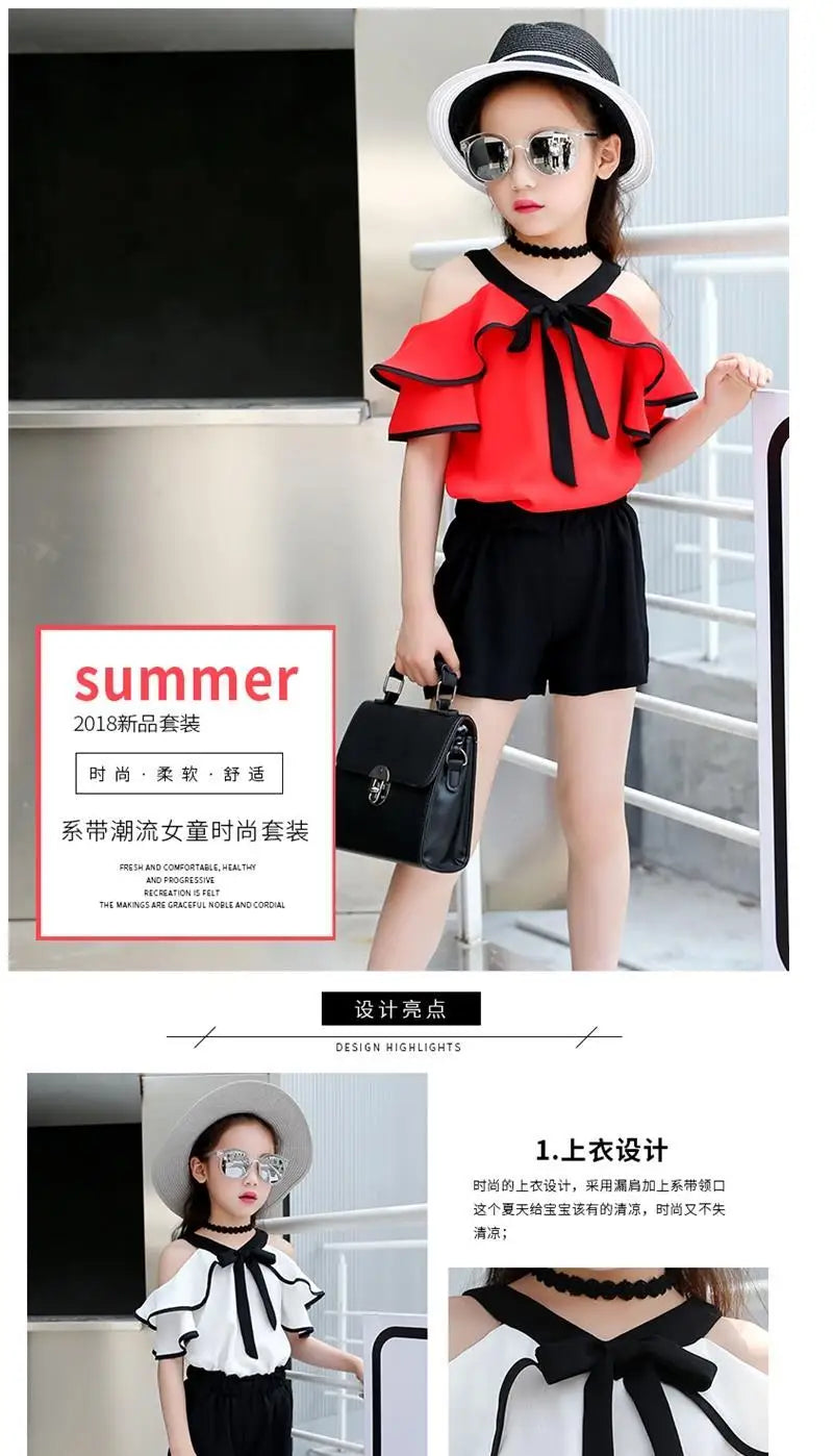 Outfit for Girls 10 To 12 Years Summer 2024 Girls Clothing Sets Kids T-shirt+Shorts Suits Short Sleeve Children Fashion Kids Set