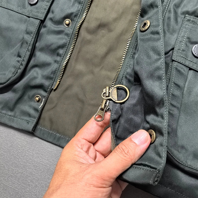 2026 Autumn Winter New American Retro Sleeveless Cargo Vest with Oil Wax Men's Multi-pockets Casual Heavyweight Waterproof Coat
