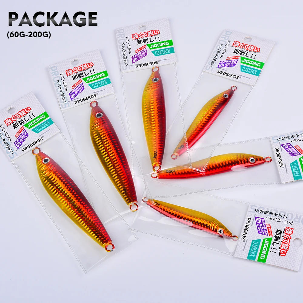 Proberos 20g-200g Metal Jig 3D Print Shore Trolling Spoon Hard Fishing Lure 1PC Artificial Laser Body Shiny Luminous Tackles