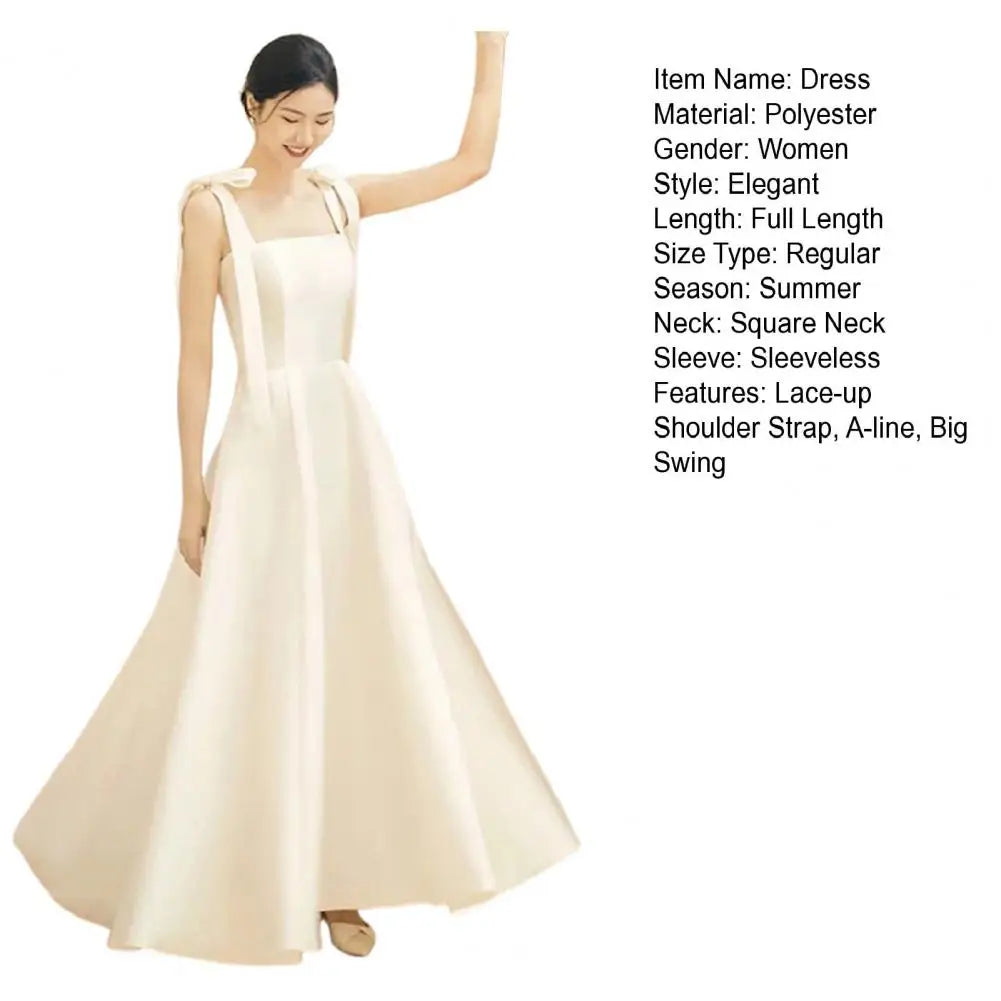 Square Neck Dress Elegant Satin Lace-up Wedding Dress with Bow Detail Square Neckline A-line Silhouette for Filming for Women