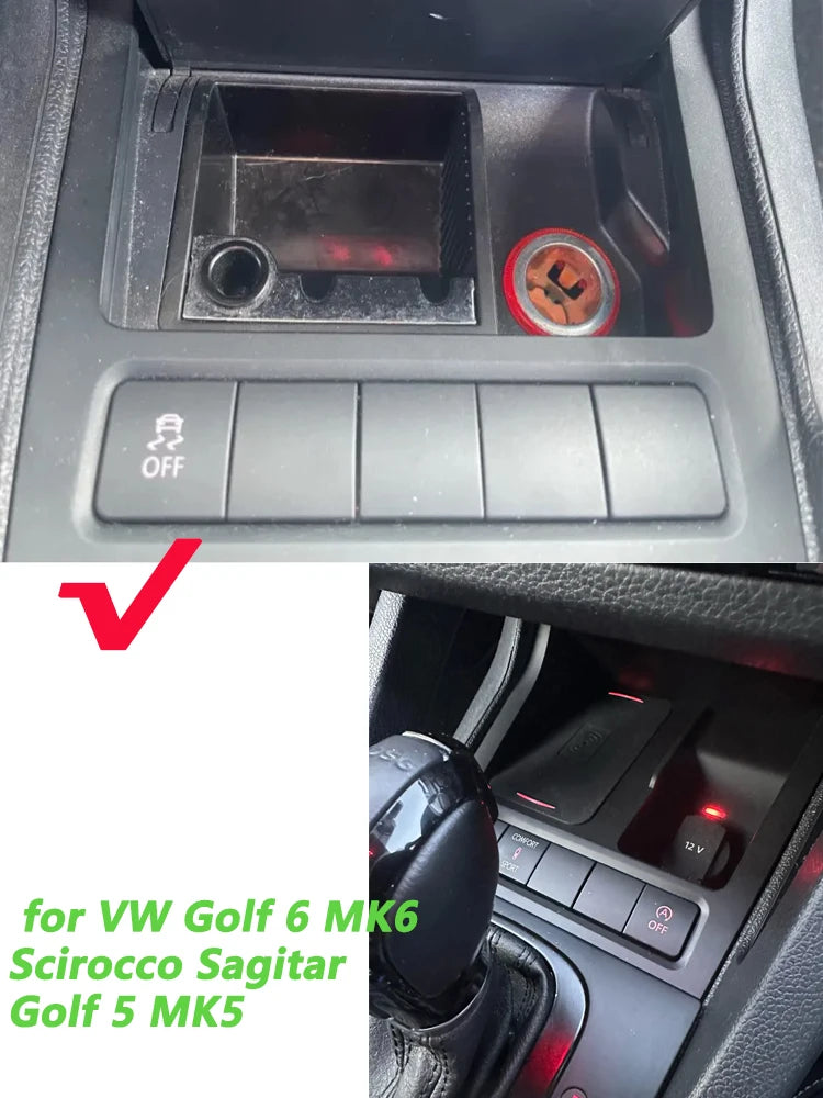 Car wireless Charger For volkswagen Golf 6 MK6 Golf 5 MK5 Scirocco Sagitar 2008-2013 Charging Panel Pad Phone Holder Accessories