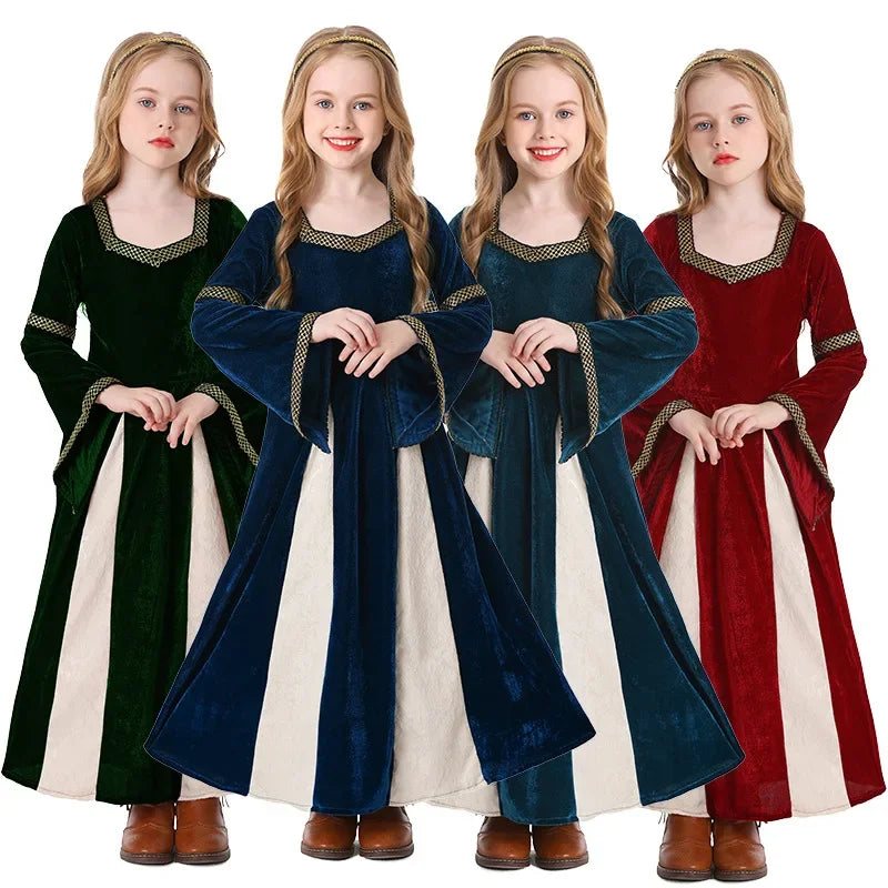 Halloween Girls Costumes Carnival Renaissance Retro Medieval Musical Theater Stage Costumes Palace Style Bell Sleeve Long Dress