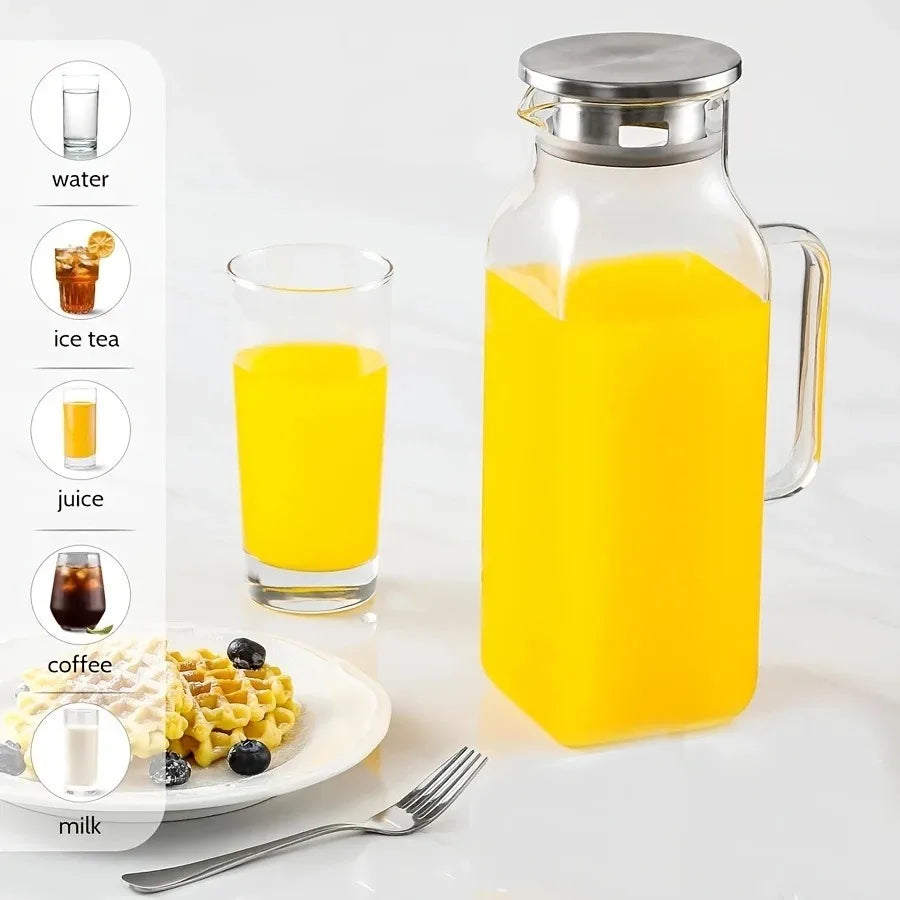 JUSTINLAU 1.2/2L Cold Water Jug High Borosilicate Glass Water Pitcher for Steamed Juice Fruit& Iced Tea Home Kitchen Accessories