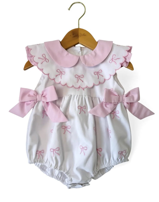 0-6Y Girl Pink Bows Embroidery White Romper for Birthday Holiday Party Casual B15