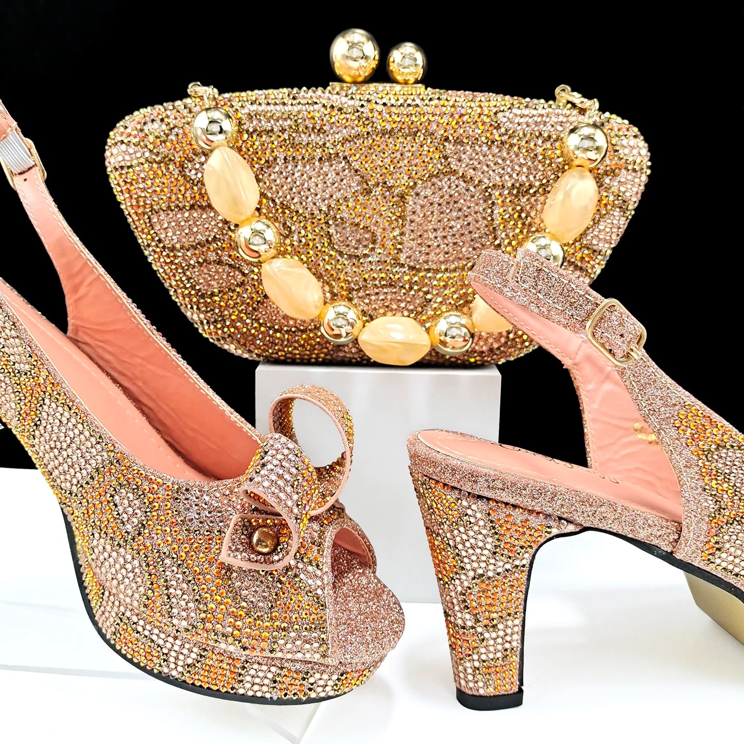 New Arrival Sky Blue Color Platform Design Party Wedding High Heel Peep Toe Lady Shoes and Bag Set and A Pair of Shoes