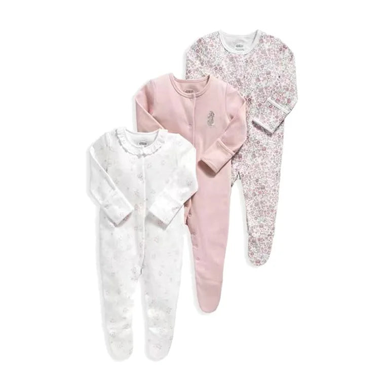 3pcs/Lot Cotton Soft Baby Romper Jumpsuit for Boys Girls with Zipper Footed Long Sleeve Pajama Sleepsuit Outfit Infant Clothes