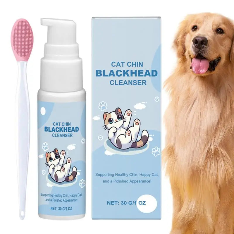Cat Chin Cleaner 30g Blackhead Cleaning Lotion Pet Chin Acne Care Brush Dog Cat Grooming Supplies Tooth Stain Remover for Pets