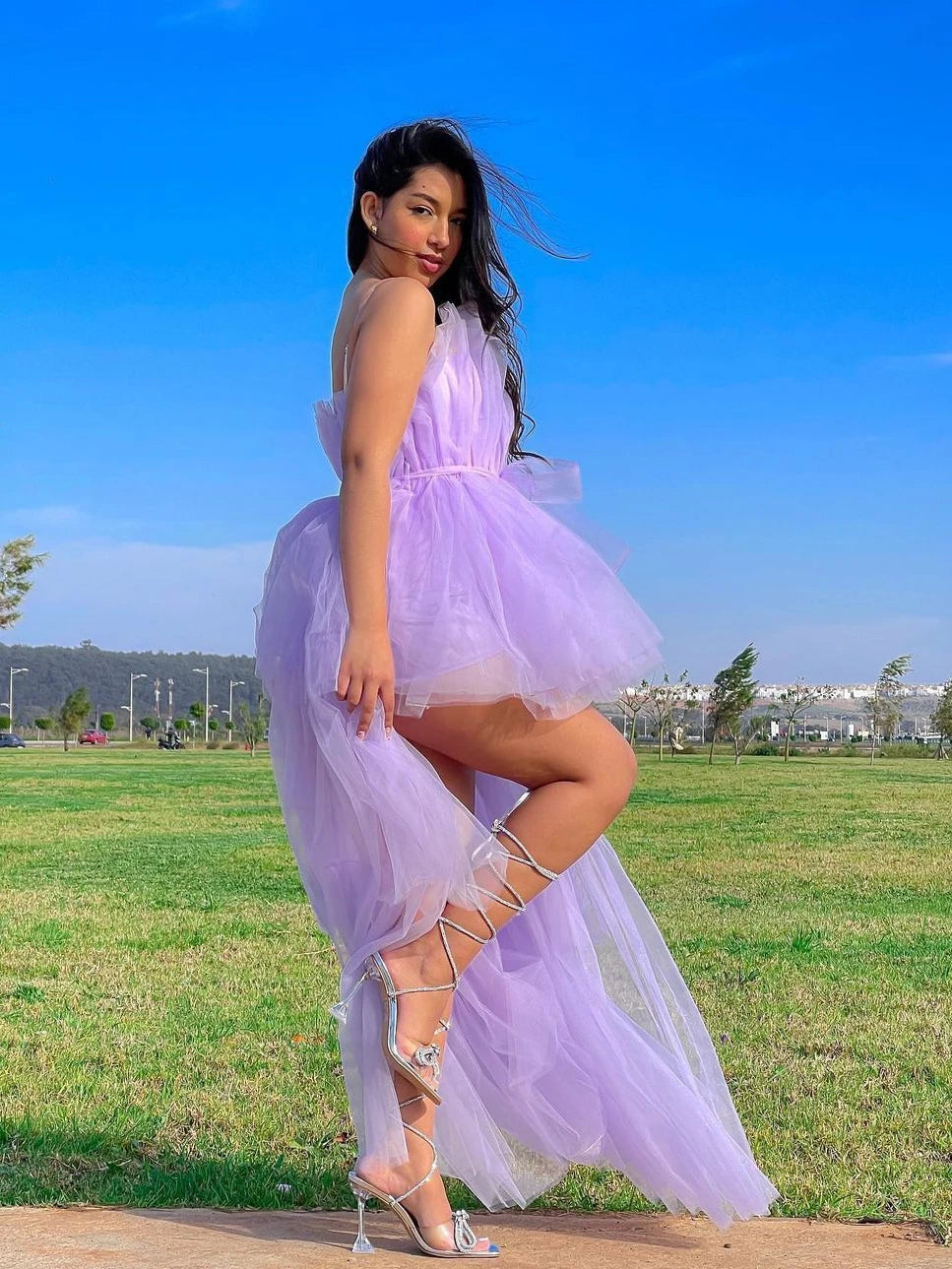 CM.YAYA Women Strapless Mesh Ball Gown High Low Irregular Cocktail Dress 2023 Autumn Vestidos Sexy Party Even Dresses