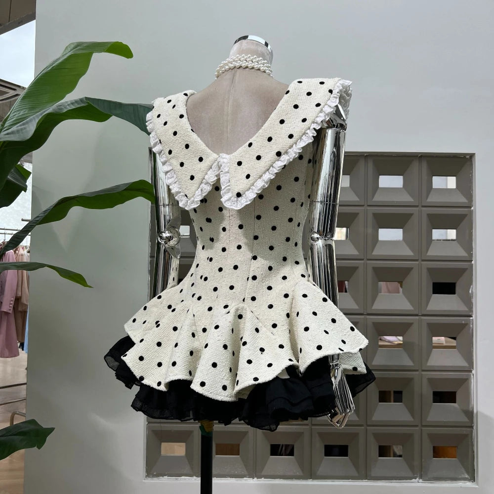 Women's Sexy A Line Lace Edge Polka Dot Fashion Round Neck Bow Short Mini Dresses Birthday Party Dinner Evening Cocktail Dress