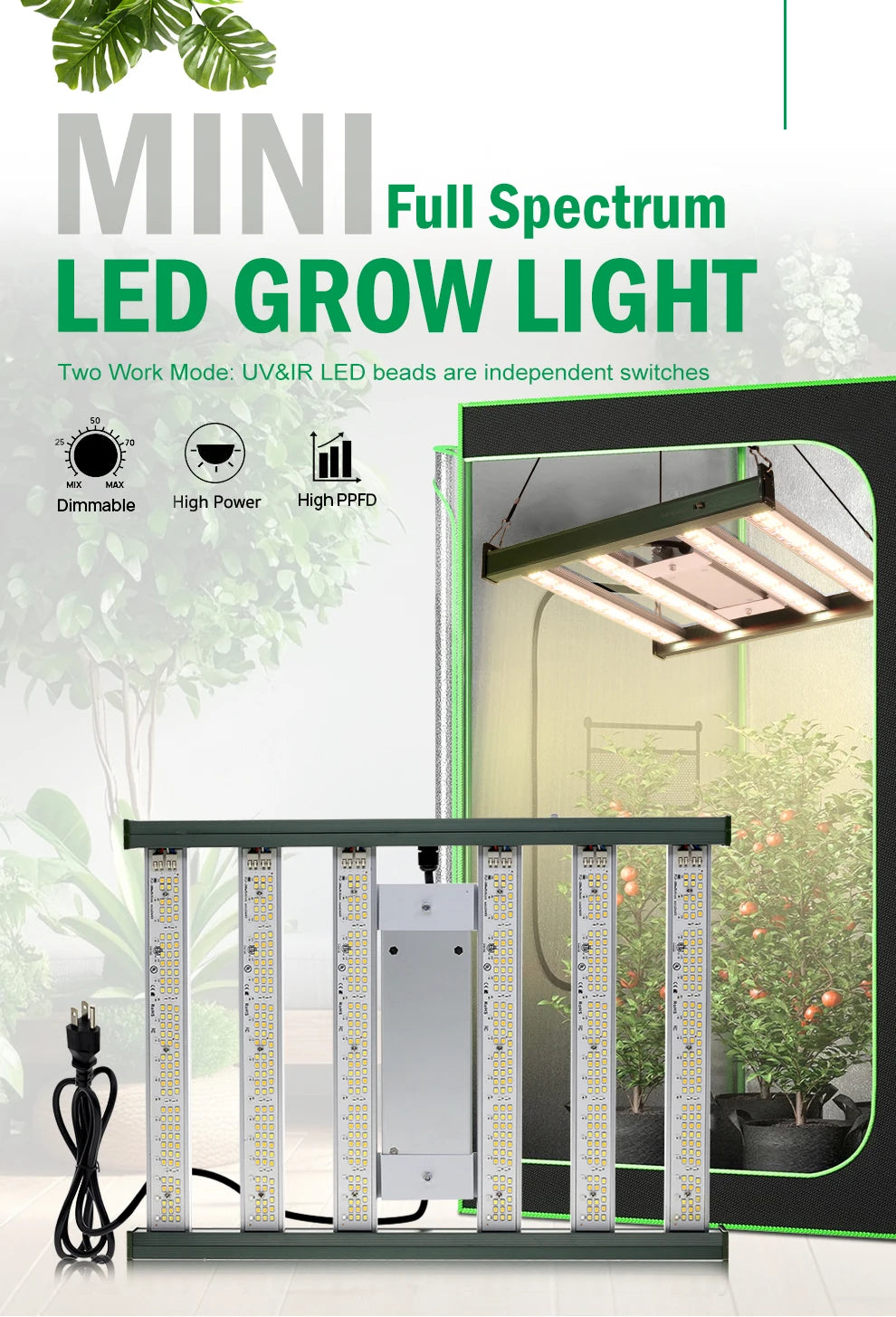 Full Spectrum LED Grow Light 120W LM281B Dimmable Plant Lights For Indoor Plants Flower Seedling Greenhouses Tent