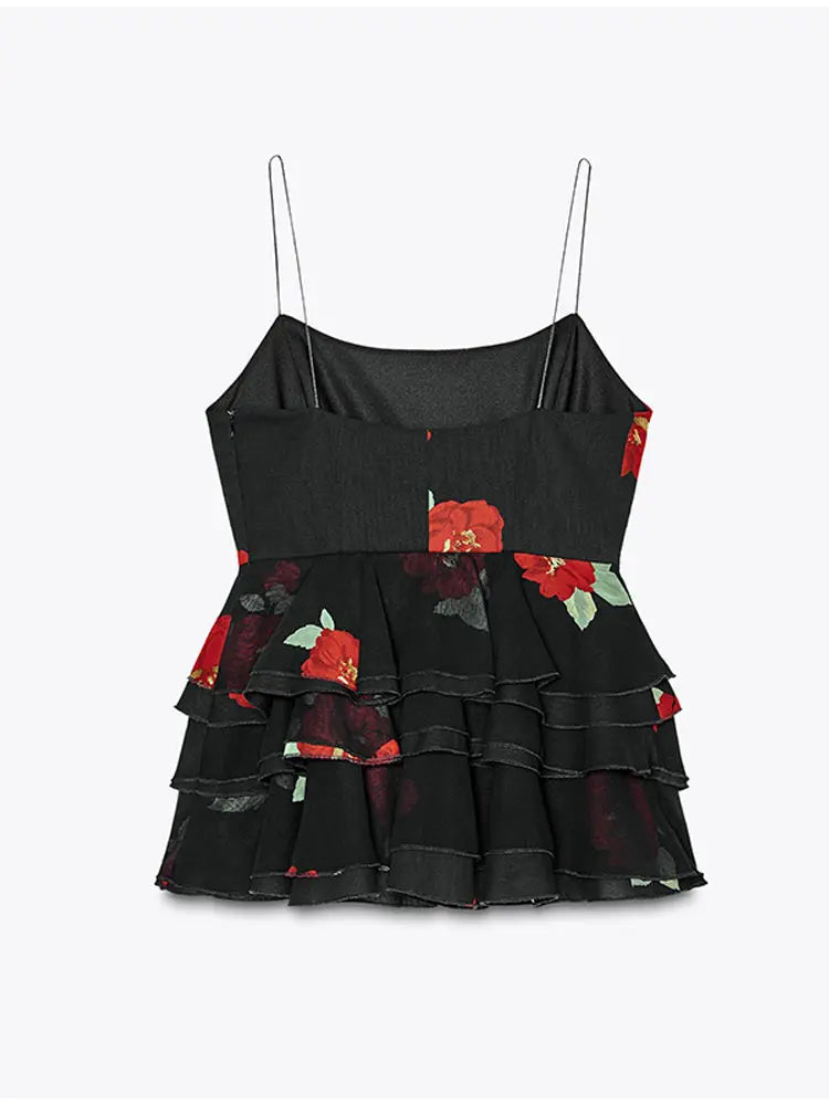 Printed Layered Pleated Top Half Skirt Women Set Sleeveless Slim Top Straight Tube Fishtail Skirts Summer Beach Vacation Suit