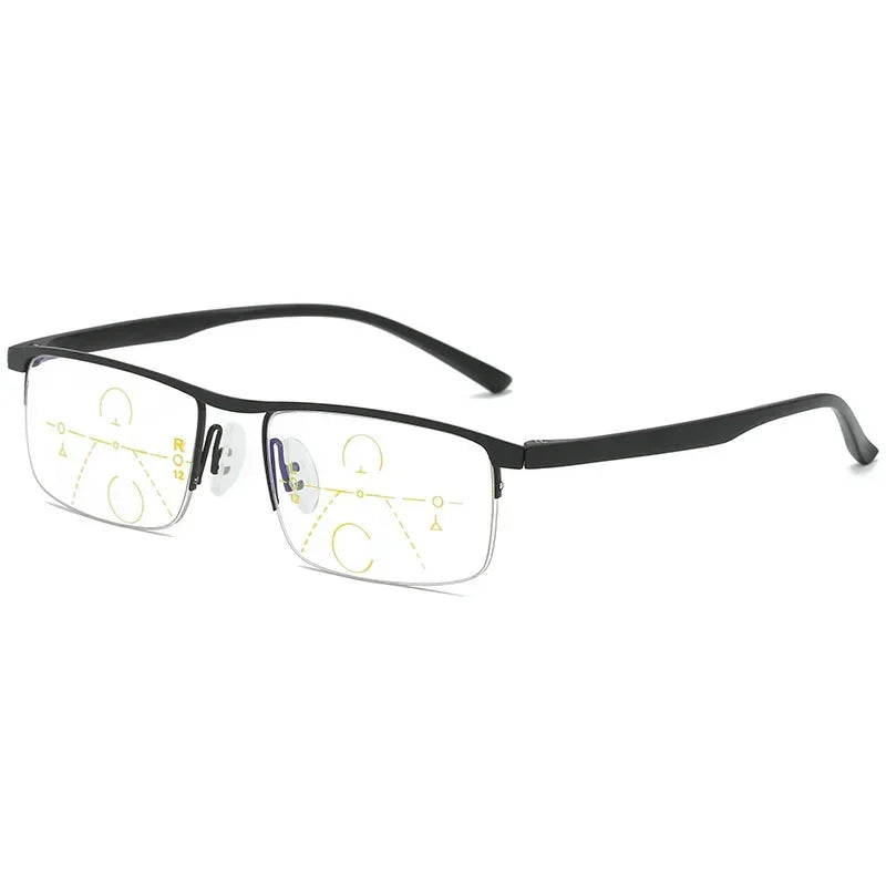 Progressive Reading Glasses Multifocal Anti-blue Light Smart Zoom Glasses Half Frame Metal Men Women +1.5 To +4.0