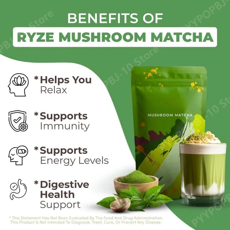 Organic Mushroom Matcha Supplement with Ganoderma Lucidum Lion’s Mane 180g of Natural Nutrients