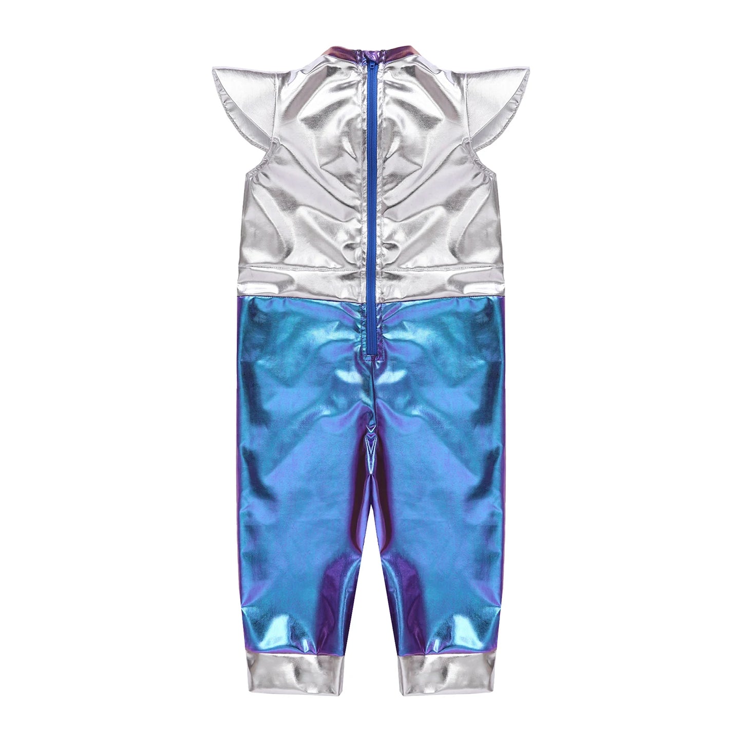 Toddler Boys Girls Metallic Alien Dress-up Costume Jumpsuit Halloween Outer Space Party Cap Sleeve Shiny Romper for Photography