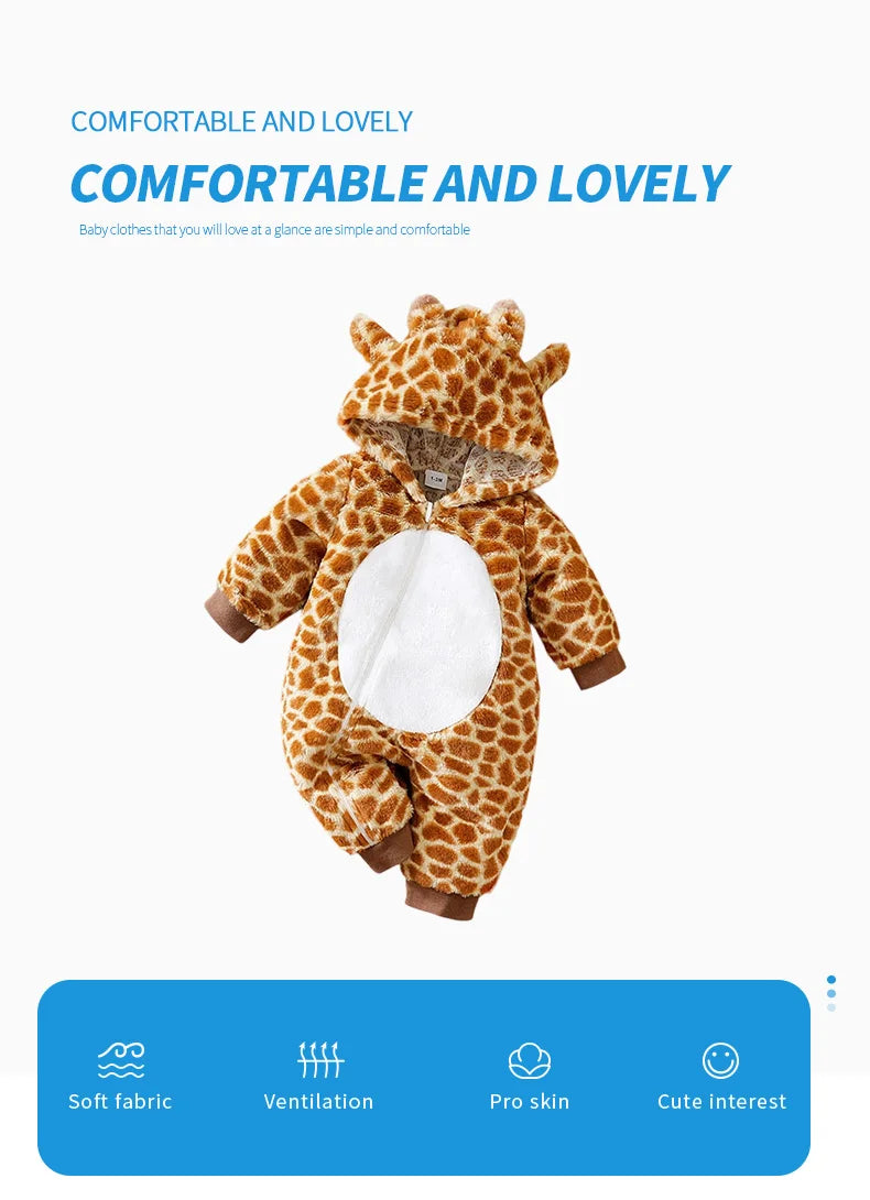 Autumn and Winter Baby Onesie Warmth Comfortable Giraffe Lovely Newborn Baby Boy Girl  0-18 Months Toddler Jumpsuit Hoodie Soft