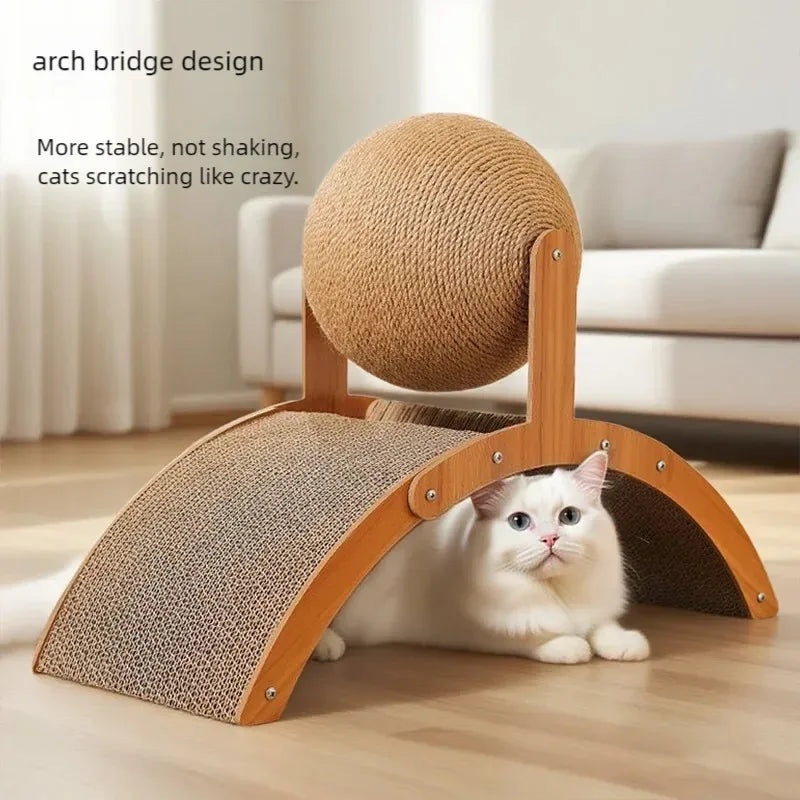 2 In 1. Cat Scratching Ball Wooden Cat Scratcher. Natural Sisal Scratch Board Scratching Column, Wear-Resistant Paw Wood Scraper