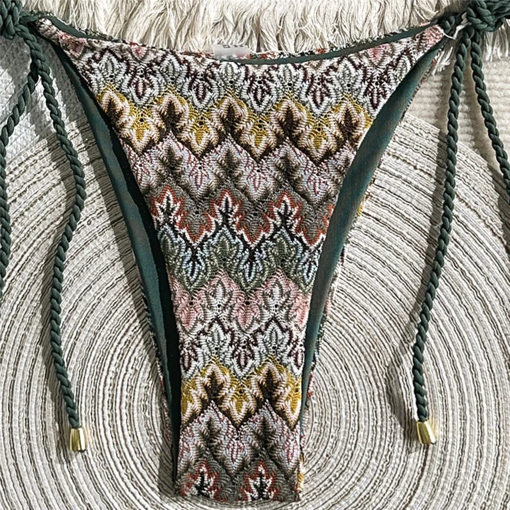 Sexy Halter String Triangle Bikinis Sets Micro Thong Swimsuit Women 2026 Vintage Geometric Swimwear Bathing Suti Bikini Mujer