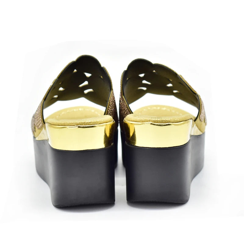 New Fashion Lady Shoes with Rhinestone Crystal Design Open Toe Sexy Nigerian Ladies Shoes Party Wedding Shoes Slippers Pumps