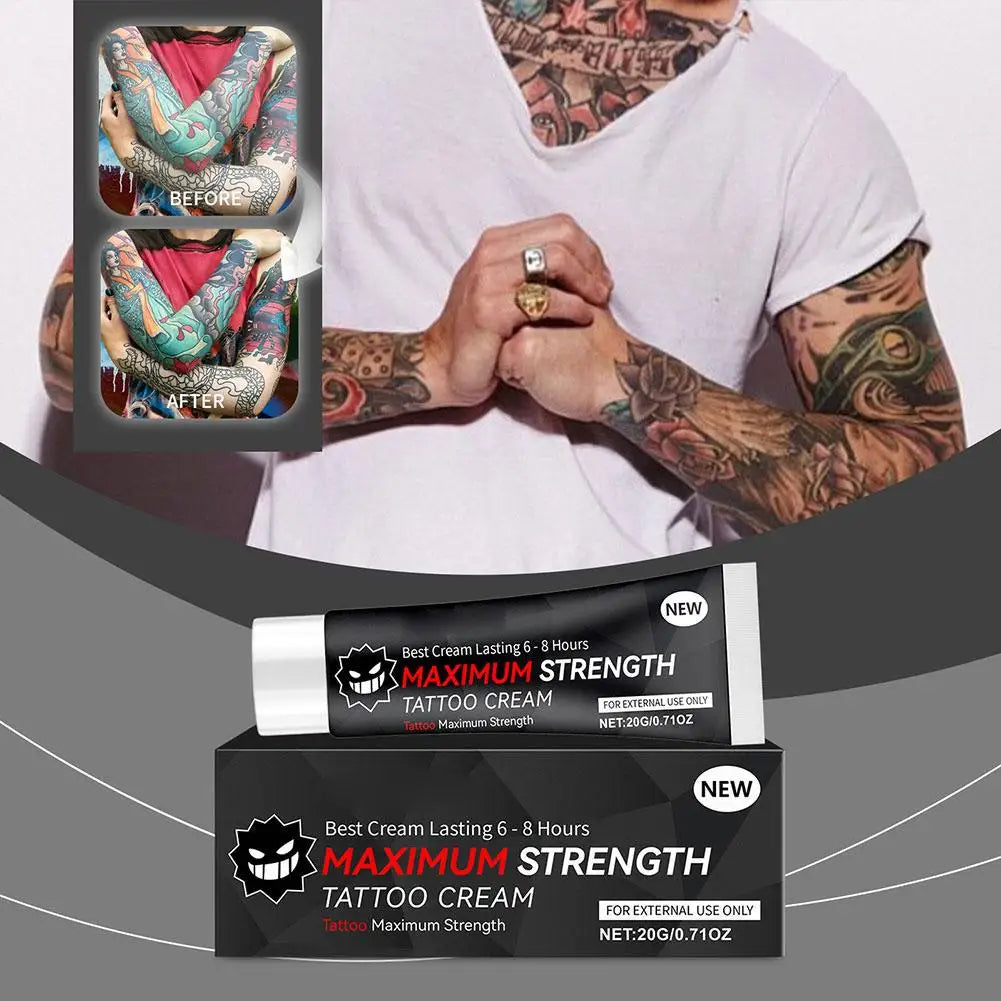 20g Maximum Strength Tattoo Cream, 6-8 Hours Long-Lasting Formula, Pre-Permanent Makeup & Piercing Skin Care