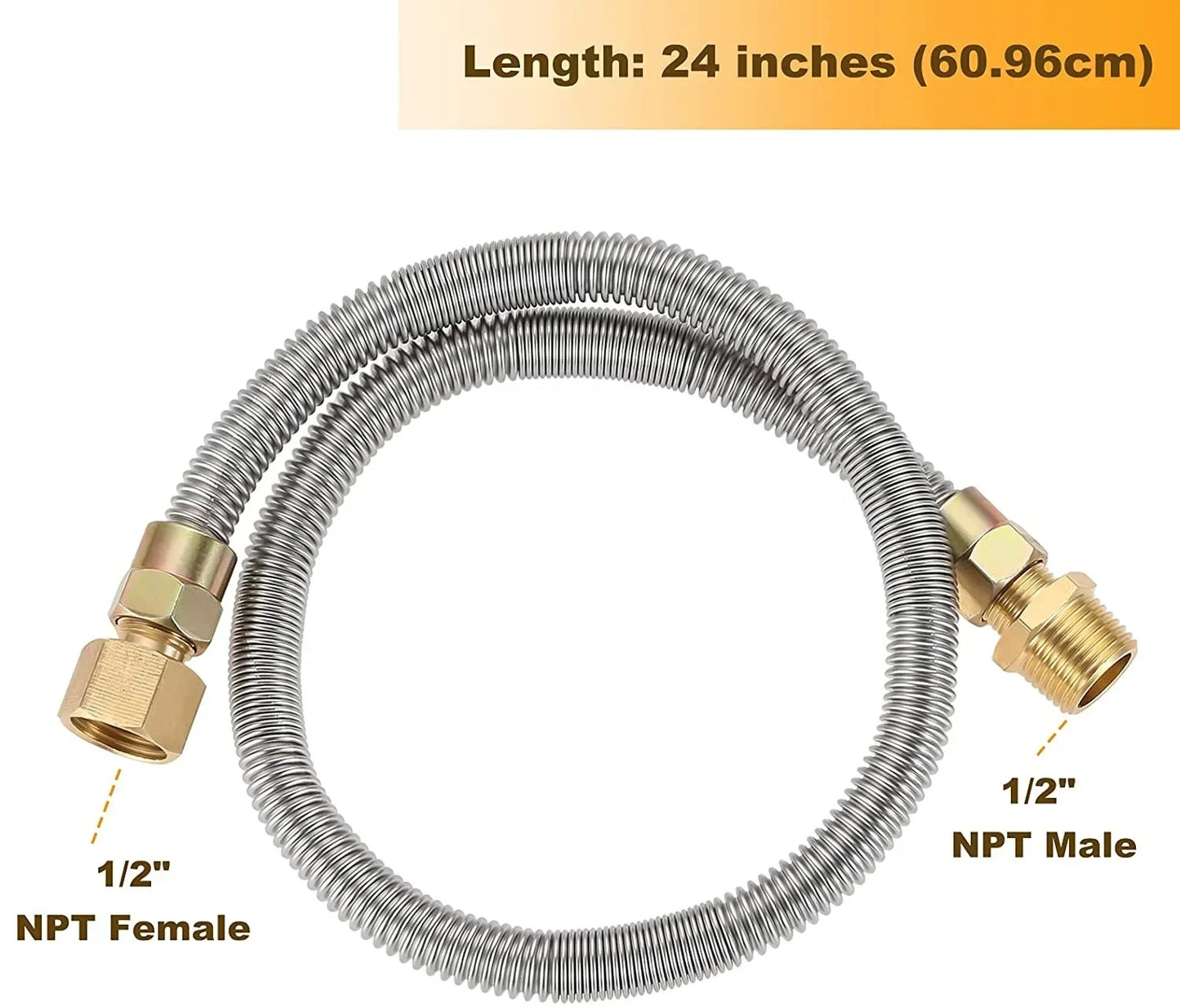 1pc Propane Fire Pit Corrugated Hose Tube Stainless Steel 24" Corrugated Pipe +Adapters 1/2" NPT Male/Female Strove 3/8" Connect