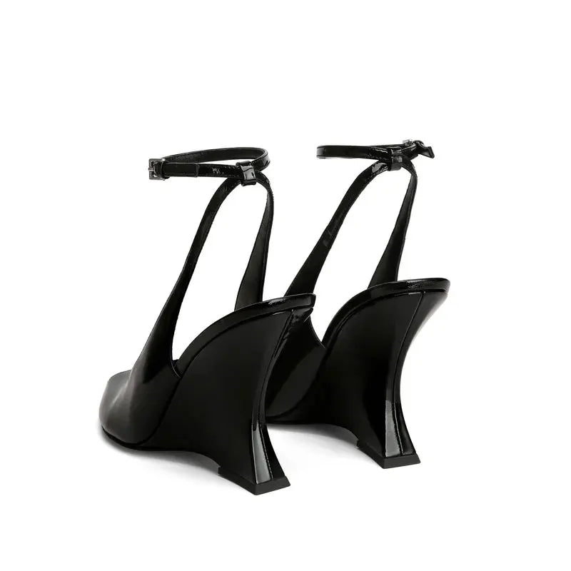 Ladies' Summer Slope Heel Fish Mouth Sandals Thick High Heels Black Comfortable Large Toothed Sandals