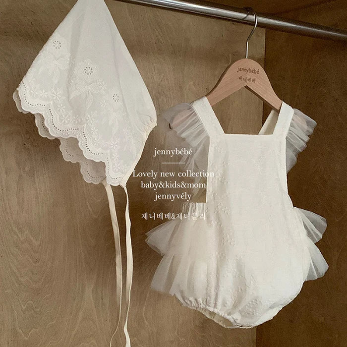 2024 New Summer Newborn Baby Girl Romper Flying Sleeve Cotton Mesh Splicing Toddler Baby Girl Jumpsuit 0-24M Baby Girl Clothing