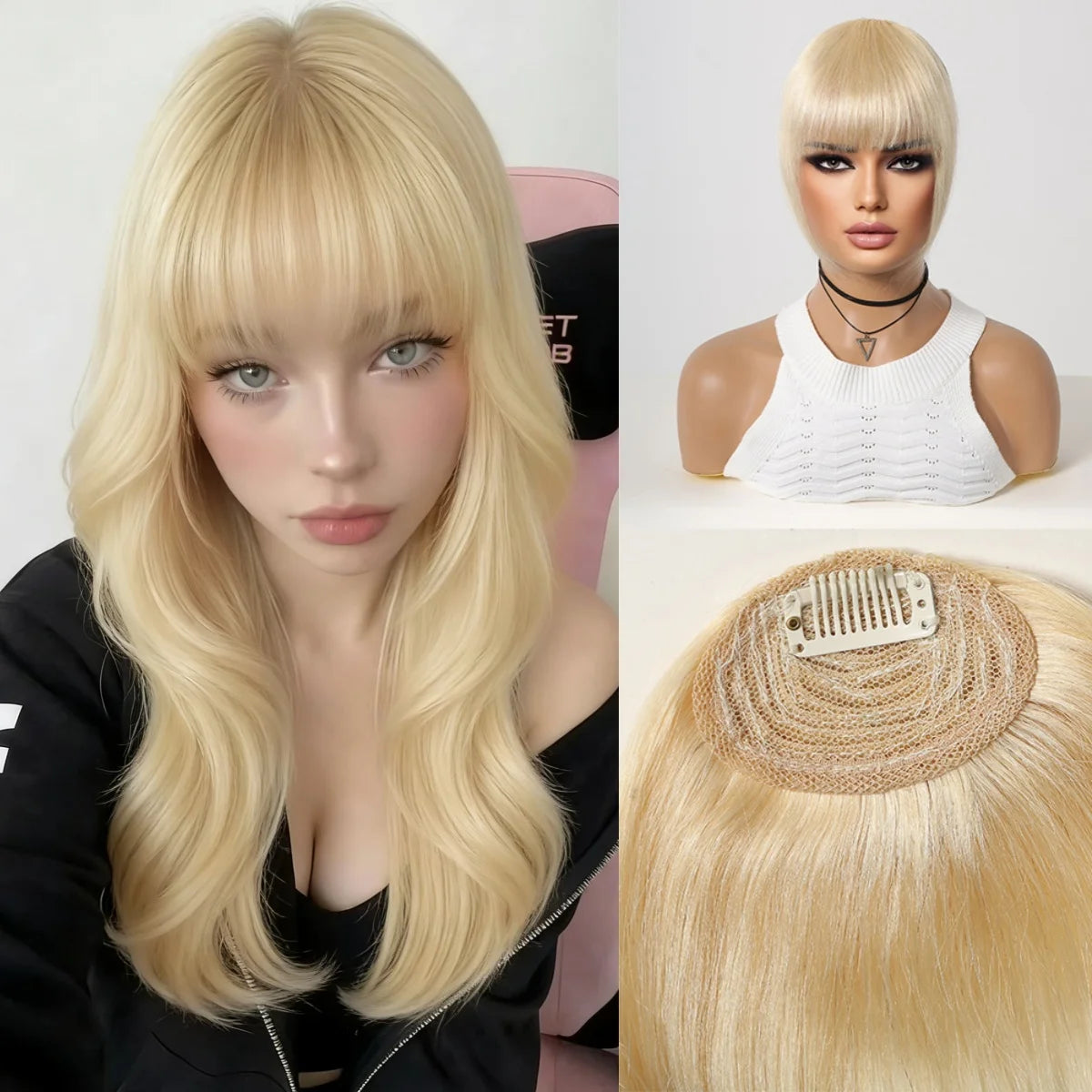 100% Remy Human Hair Fringe Bangs Clips in Natural Black Human Hair 3D Air Fringe Bangs Hairpieces for Women with Thinning Hair
