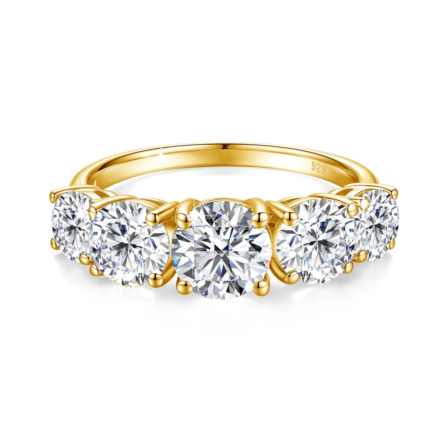 18k Plated 3.8CTW Genuine Moissanite Rings for Women 5 Stones Sparkling Bridal Wedding Jewelry 925 Sterling Silver Ring