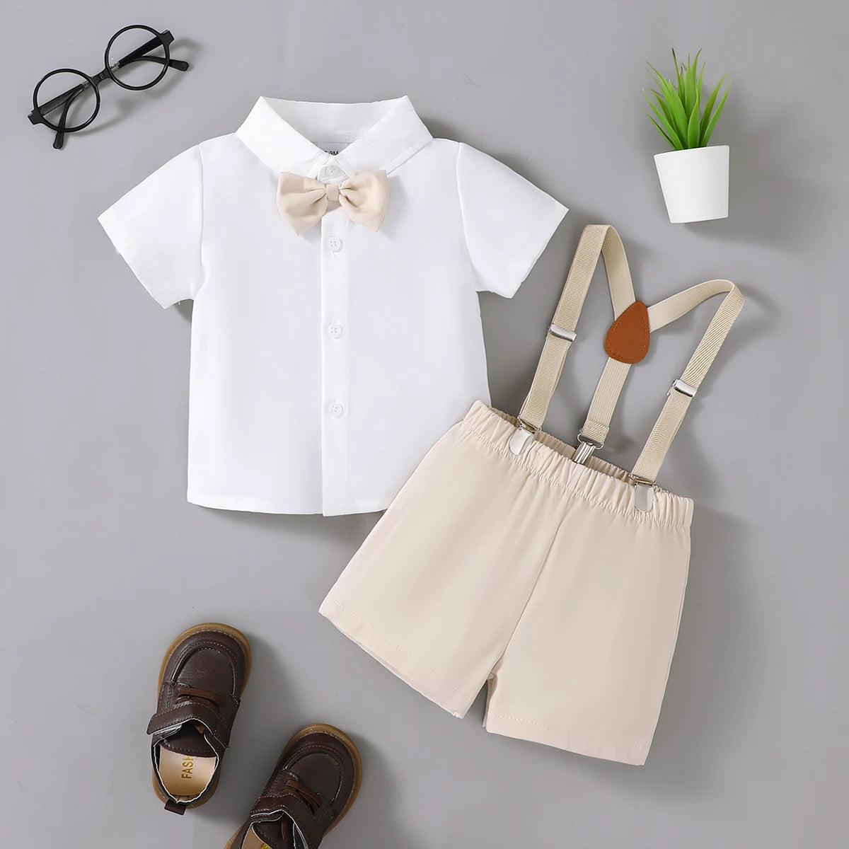 Summer  0-3 Years Old  Infant Baby  Girls  Short  Sleeved Lapel  Top  and Straps  Shorts   Casual  2-Piece  Set