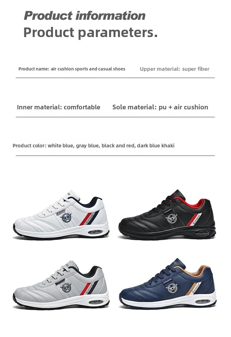 Men's Spring Autumn Casual Breathable Sport Shoes Shock Absorption Comfortable Leather Sneakers Korean Style Ankle High Mesh Lin