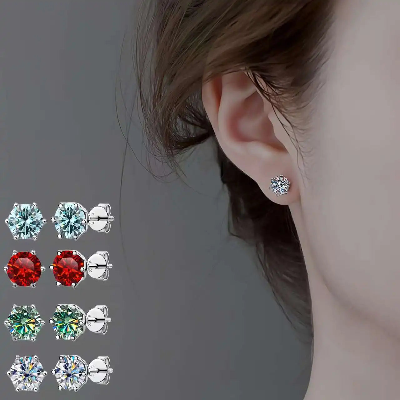 1Ct Vvs D Color Moissanite Russian Cut 8H8A Lab Diamond Stud Earrings for Women S925 Sterling Silver Fine Jewelry
