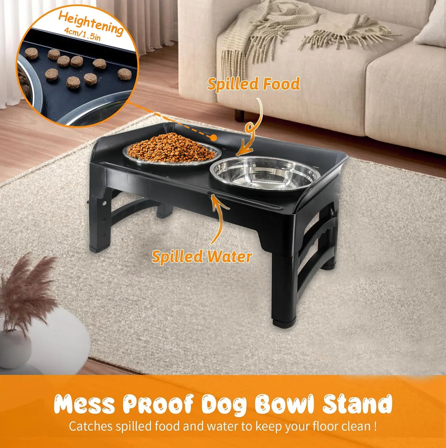 Updated Elevated Dog Bowls 4 Height Adjustable Raised Dog Bowl with Baffle No Spill Edge 2 Thick 50oz   Stainless Steel Dog Food