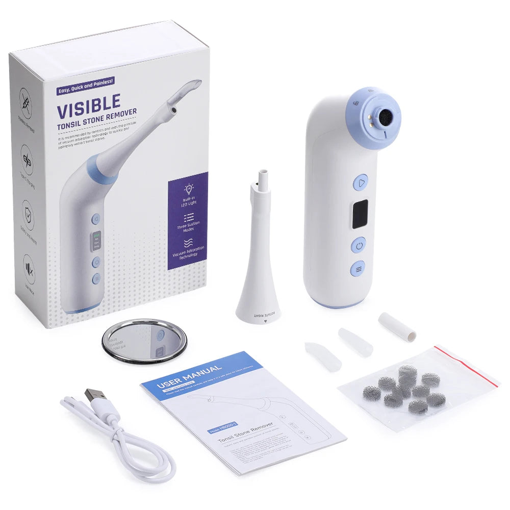 Electric Visual Tonsil Stone Remover Kit with LED Light HD Camera 3 Suction Modes Tonsil Stone Removal Fresher Mouth Oral Care