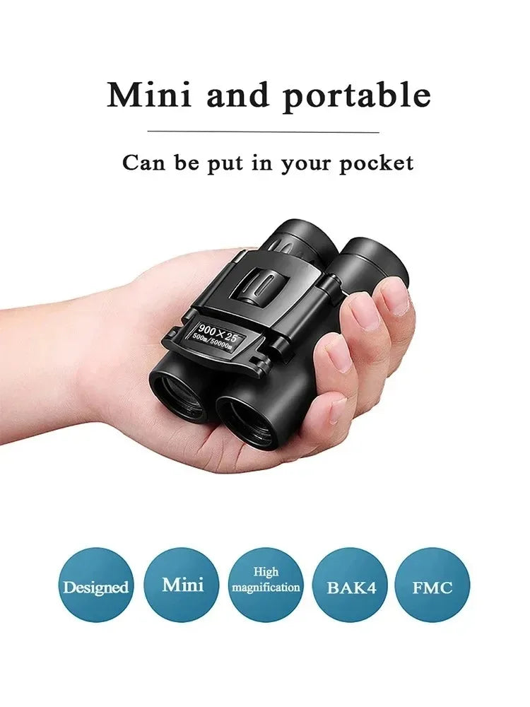 Portable 900x25 HD Zoom Binoculars with BAK4 Prism Long Range Folding Low Light Jumelles for Hunting And Camping