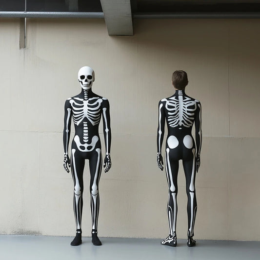 Halloween Men Women Skeleton Cosplay Jumpsuit and Mask Party Skull Steampunk Costume Elastic Bodysuits Romper