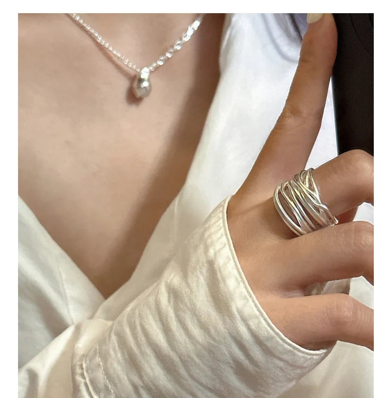 VENTFILLE 925 Sterling Silver Geometric Line Cross Wrap Open Ring For Women Gift Irregular Punk Adjustable Jewelry Dropshipping