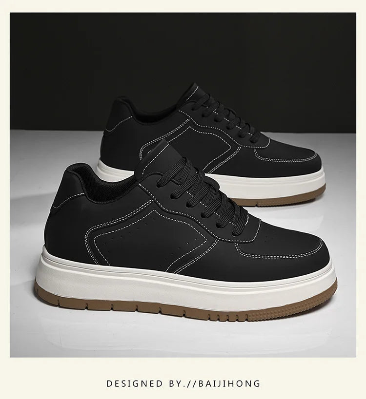Men's Invisible Height Increasing Elevator Shoes Lace-up Sporty White Sneakers 8/10cm Taller Size Plus Invisible Elevate Shoes