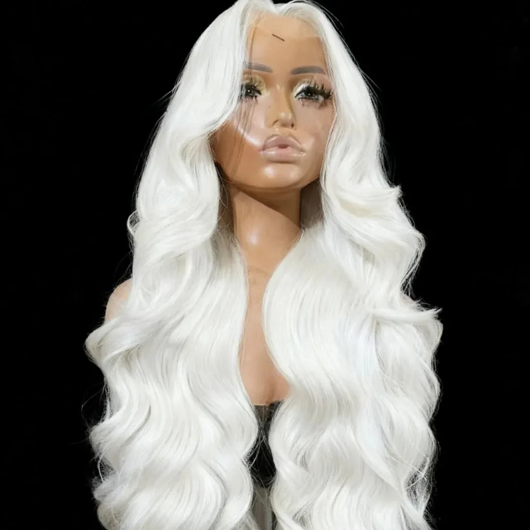 White Wig Body Wavy Lace Front Wig 13x4 HD Heat Fiber Pre Plucked Synthetic And Blend For Women Daily Wear Clearance Cosplay