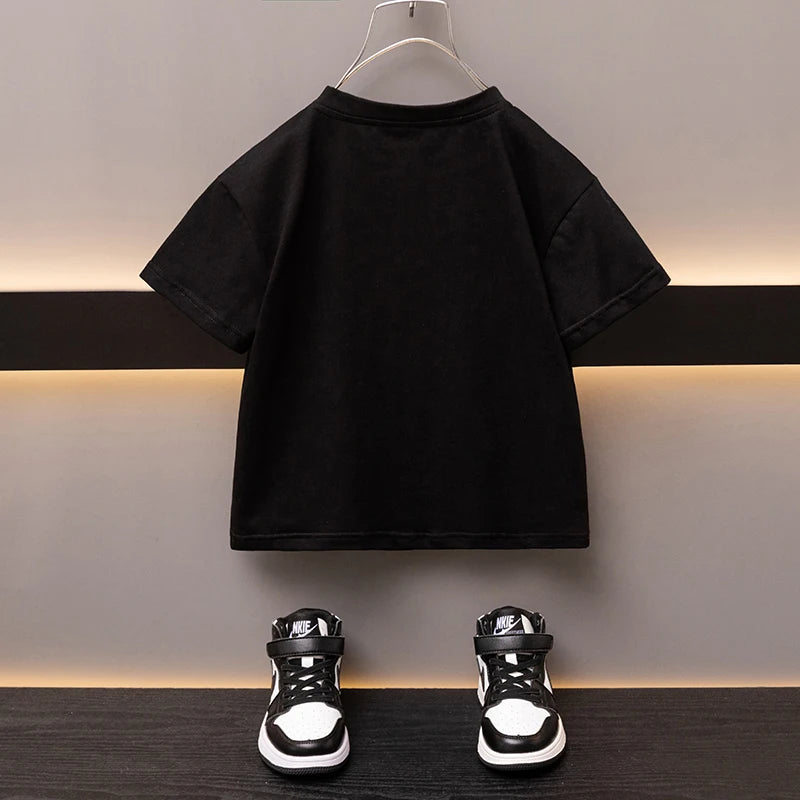 Boys Cotton T-shirt Cartoon Graffiti Bear Printed Girls Tees Summer Short Sleeve Children Tops High Quality Casual Kids Clothes