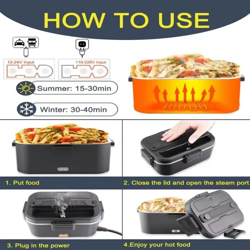 1.8L Food Heater 3 in1 Portable Leakproof Heated Lunch Box 75W  Electric Lunch Box for Car Truck Office with Insulated Carry Bag