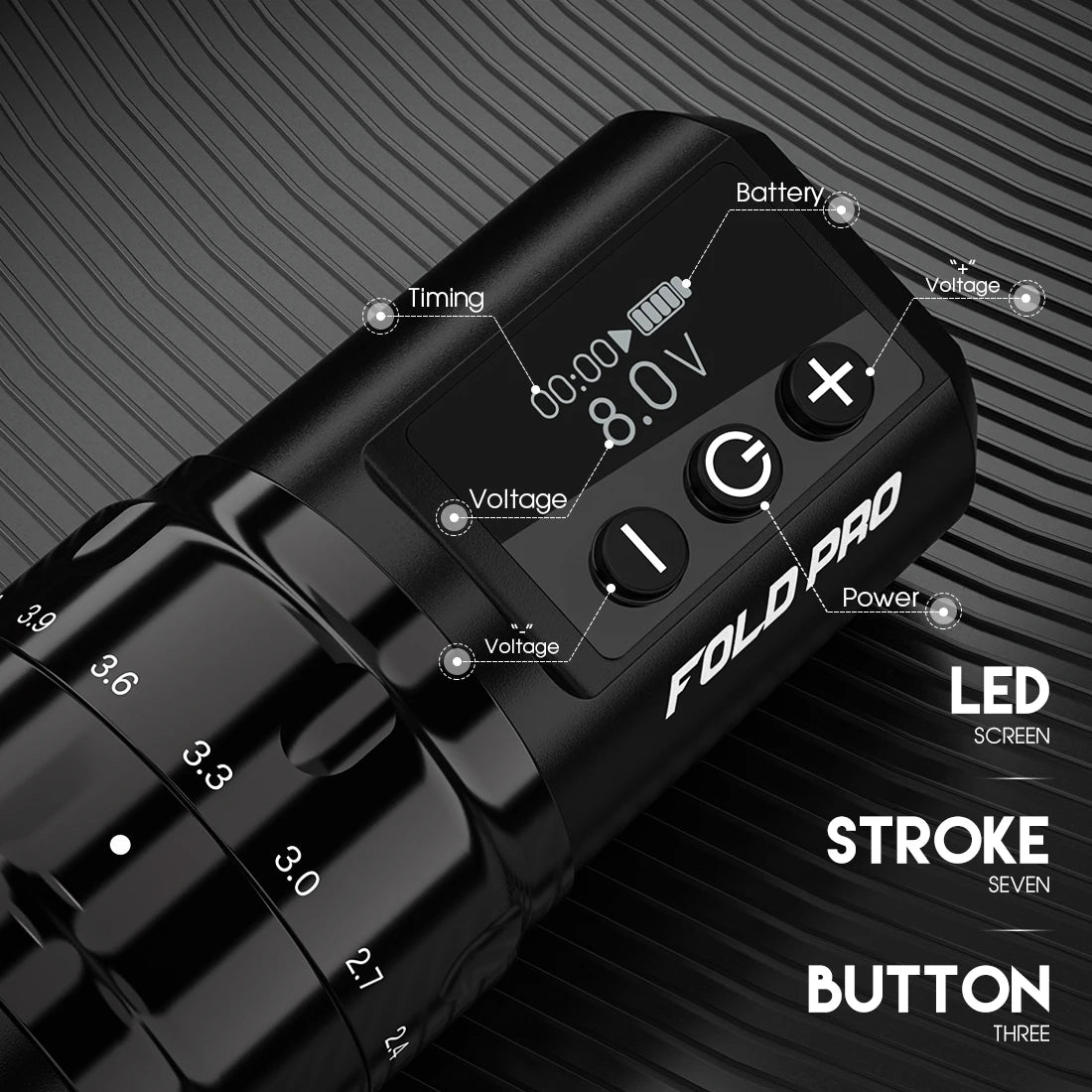 Dragonhawk Fold Pro Wireless Tattoo Machine Adjustable 7 Strokes Power By Mcore-c2 Low Vibration Silent Stable for Beginners