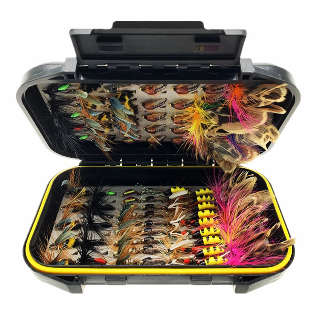 24-100Pcs Dry/Wet Flies Handmade Fly Fishing Artificial Fly Baits Lures Fly Assortment Trout Bass Fishing, with Flies Box