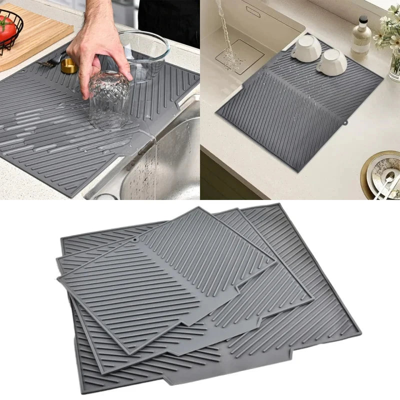 Silicone Wave Drying Mat Non Slip Dish Drainer Pad Heat Resistant Foldable Kitchen Table Placemat for Countertop Insulation