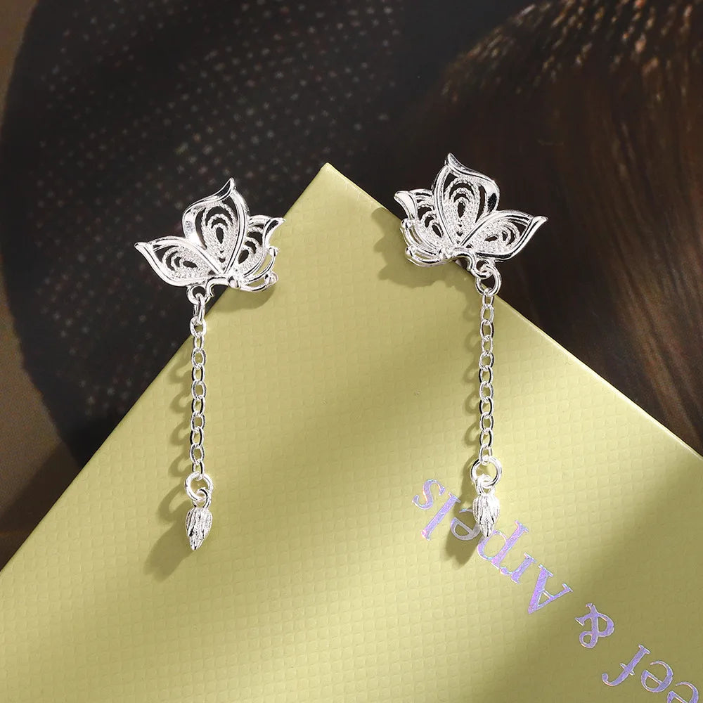 925 Silver Butterfly Hollow Stud Earrings For Women Luxury Designer Jewellery Engagement Wholesale
